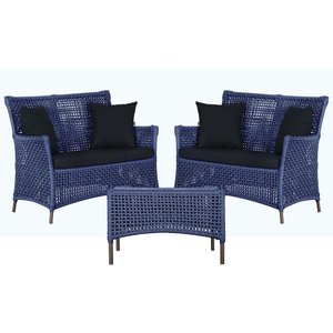 2 Sofás e Mesa Igapó Alumínio Marrom Corda Náutica E12 Trama Azul