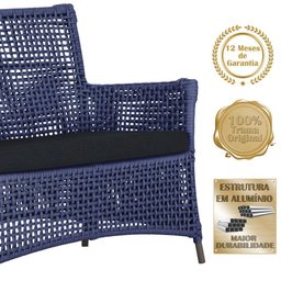2 Sofás e Mesa Igapó Alumínio Marrom Corda Náutica E12 Trama Azul - 4