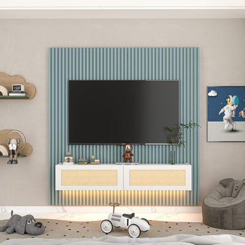 Home Supremo Slim/Native Ripado 174 cm - Azul Encanto/Branco/Tela Rattan Creme