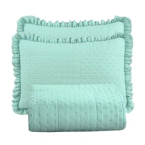 Cobre Leito Casal Percal 300 Fios Babado Malvinni 3 Peças Cor Mint