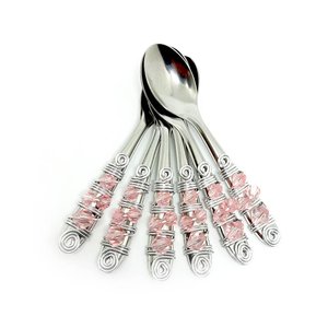 Conjunto 6 Colheres de Café Bordado Rosa Laris