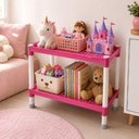 Ver imagem 3 de Estante Multiuso Rosa Dupla Rack Organizadora de Brinquedos 2 Prateleiras Porta Documentos Quarto Co