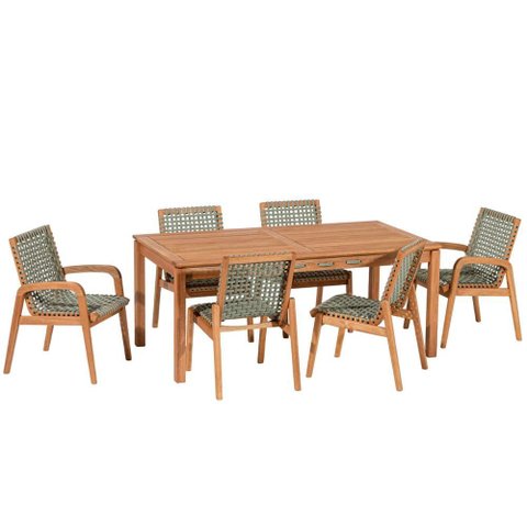 Mesa de Jantar com 04 Cadeiras sem Braço e 02 Cadeiras com Braço Trammare C07 Corda Náutica Verde