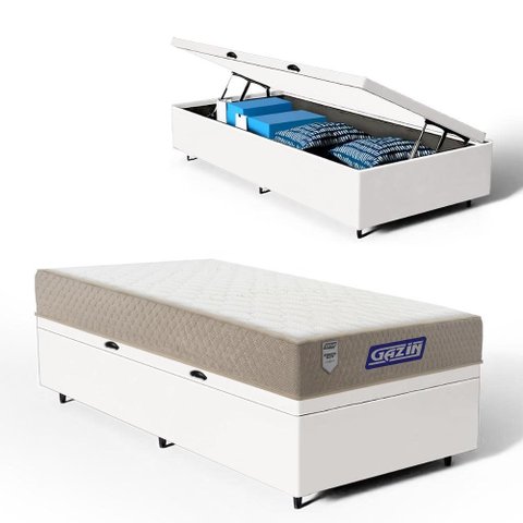 Cama Box Baú com Colchão Gazin de Espuma D28 Double Face Force Plus Solteiro 88cm