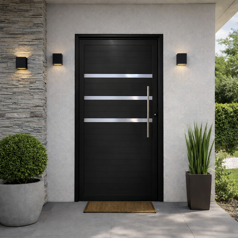 Porta Lambril Frizada Preto com Puxador 210x90 Lado Direito