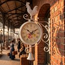Ver imagem 2 de Relógio Estação Dupla Face Decoração Galo Branco Romano Retrô
