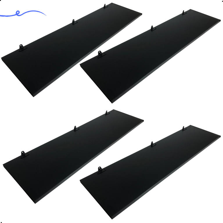 Kit 4 Prateleira Preta 90X25 + Suporte Flutuante Mdf  Organizadora Decoração Cozinha Banheiro Sala