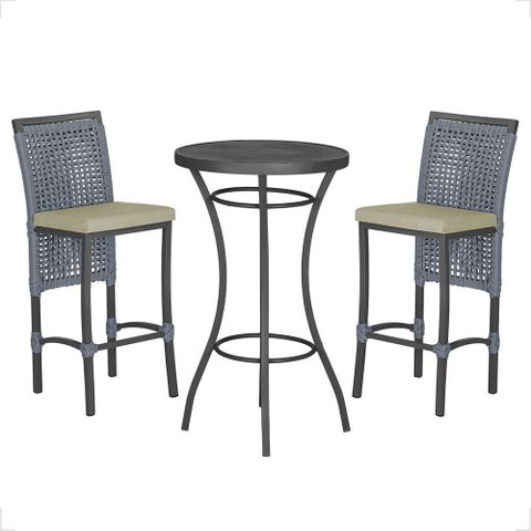 Mesa Bistrô e 2 Banquetas Roma Preta Corda Náutica Estofado 7 Trama Original