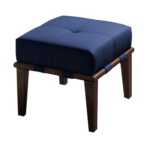Puff Decorativo 45cm Martínez Veludo Pés Madeira Azul/Imbúia - Gran Belo