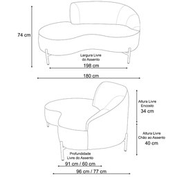 Sofá Curvo 03 Lugares 180cm Braço Esquerdo Thommy Pés Preto Fosco Linho Coral - Casaepoltrona - 4