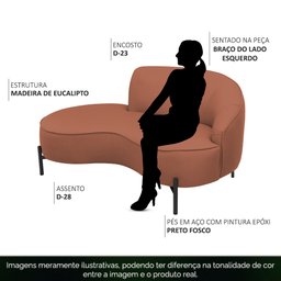 Sofá Curvo 03 Lugares 180cm Braço Esquerdo Thommy Pés Preto Fosco Linho Coral - Casaepoltrona - 3