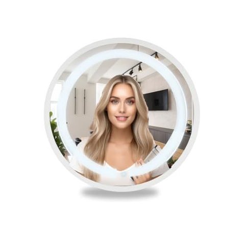 Espelho Redondo Decorativo 40cm Iluminado 3 Leds Touch Screen Moldura em Aluminio - Branco