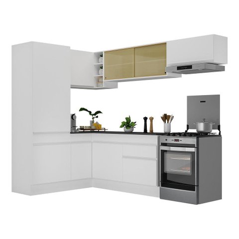 Armário de Cozinha Completa de Canto com Rodapé Veneza Multimóveis V2086 Branco