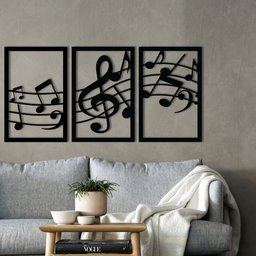 Conjunto De Quadros Em Mdf 6mm Vazado Notas Musicais Pauta - 4