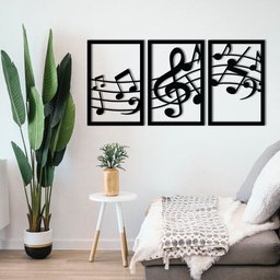 Conjunto De Quadros Em Mdf 6mm Vazado Notas Musicais Pauta - 1