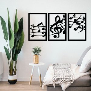 Conjunto De Quadros Em Mdf 6mm Vazado Notas Musicais Pauta