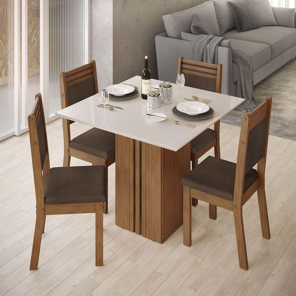 Mesa de Jantar Kim Quadrada 90x90x80cm Tampo Vidro e Mdf sem Cadeiras Freijó-off White - 8