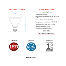 Lâmpada Led Par20 7w E27 Bivolt Avant - 3