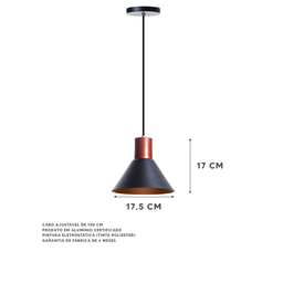 Lustre Pendente Costa Rica 17cm Preto Com Cobre Mesa Balcão Gourmet - 2