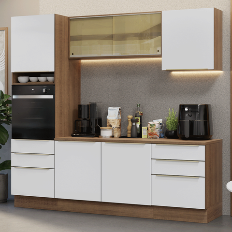 Armário de Cozinha Completa 240cm Rustic/Branco Veludo Lux Madesa 08