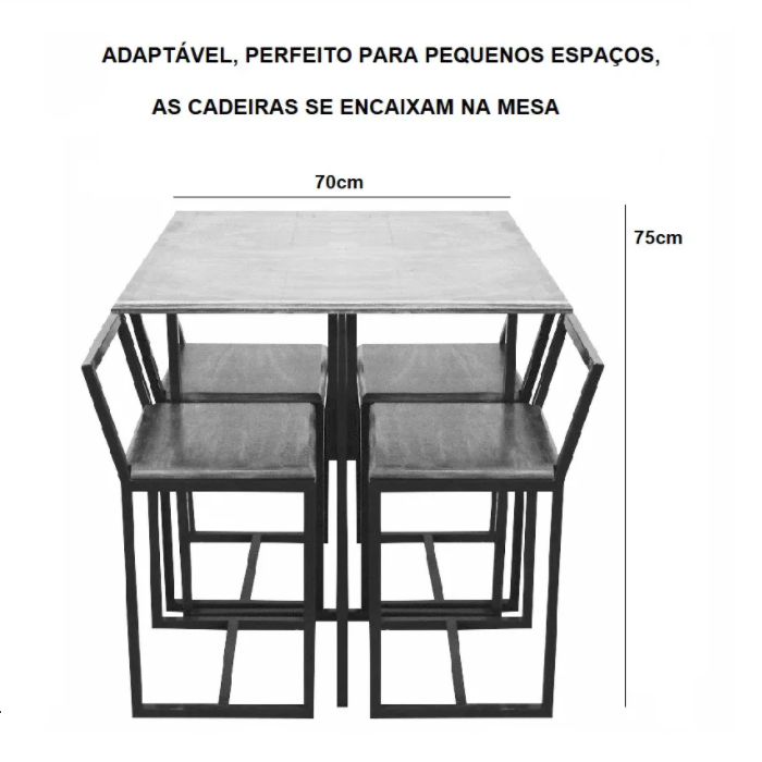 Conjunto Mesa 4 Cadeiras Pequena Estofado Marrom Industrial Premium - 2