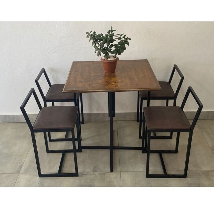 Conjunto Mesa 4 Cadeiras Pequena Estofado Marrom Industrial Premium - 3