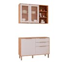 Ver imagem 2 de Cozinha Modulada 2 Peças Brilhante com 01 Balcão e 01 Armário Aéreo Bege/Cinamomo/Off White