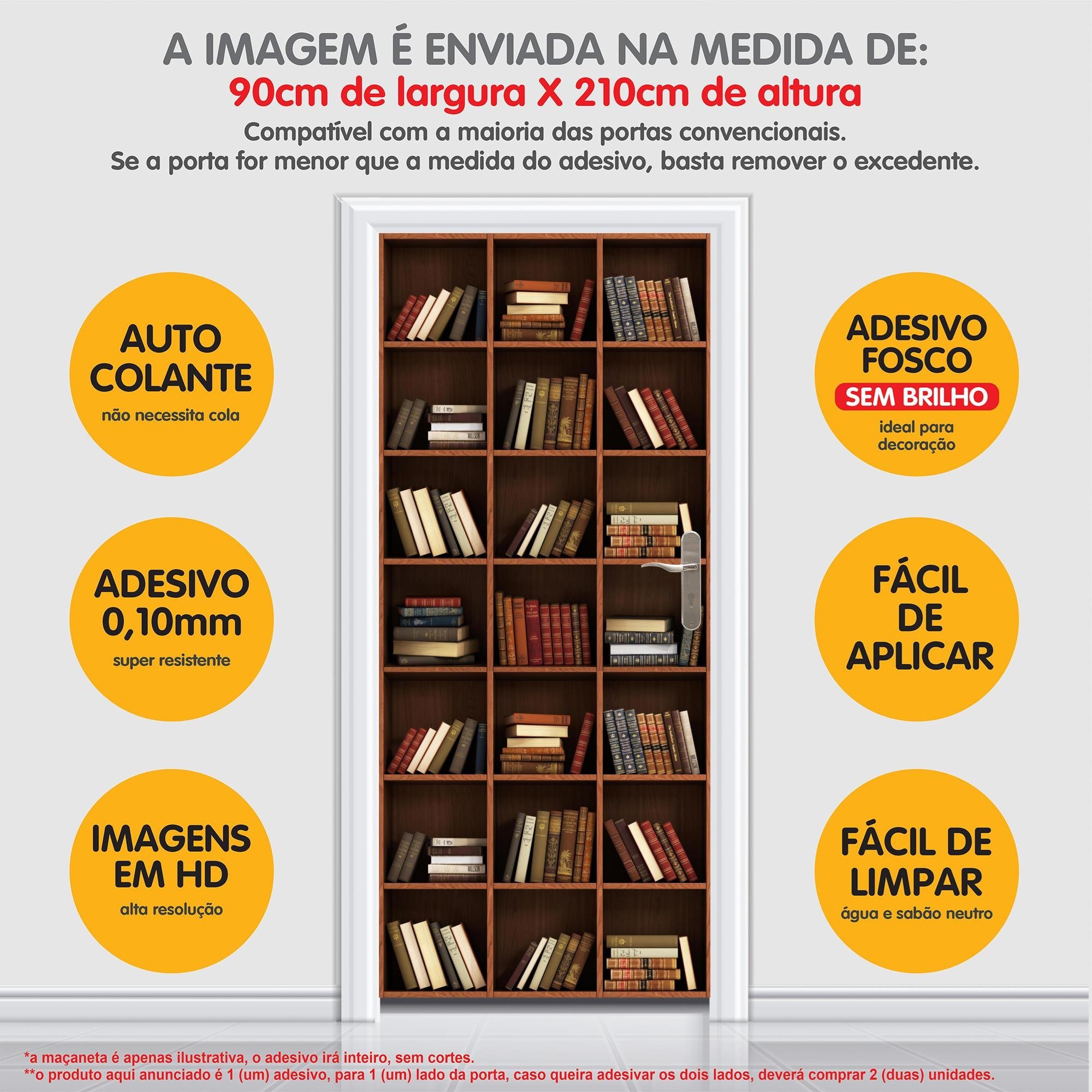 Adesivo Decorativo de Porta Biblioteca Estante Cheia Livros - 5