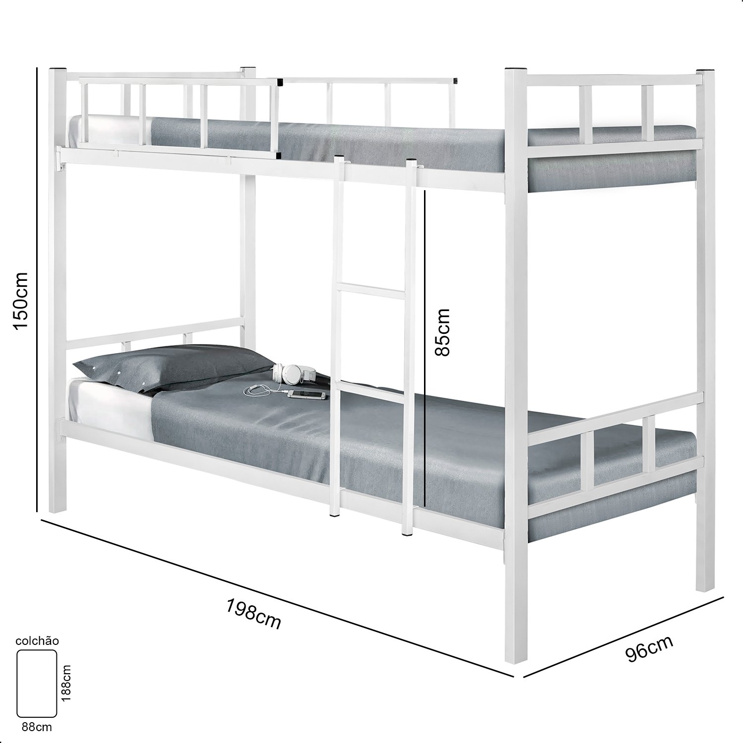 Beliche Mônaco Solteiro de Aço Galvanizado Branco - 3