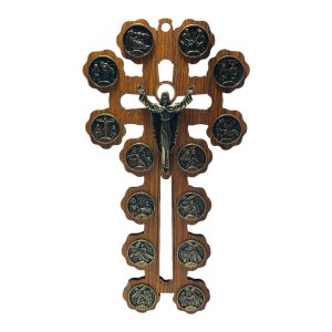 Crucifixo Via Sacra Cristo Ressuscitando Madeira 29 Cm