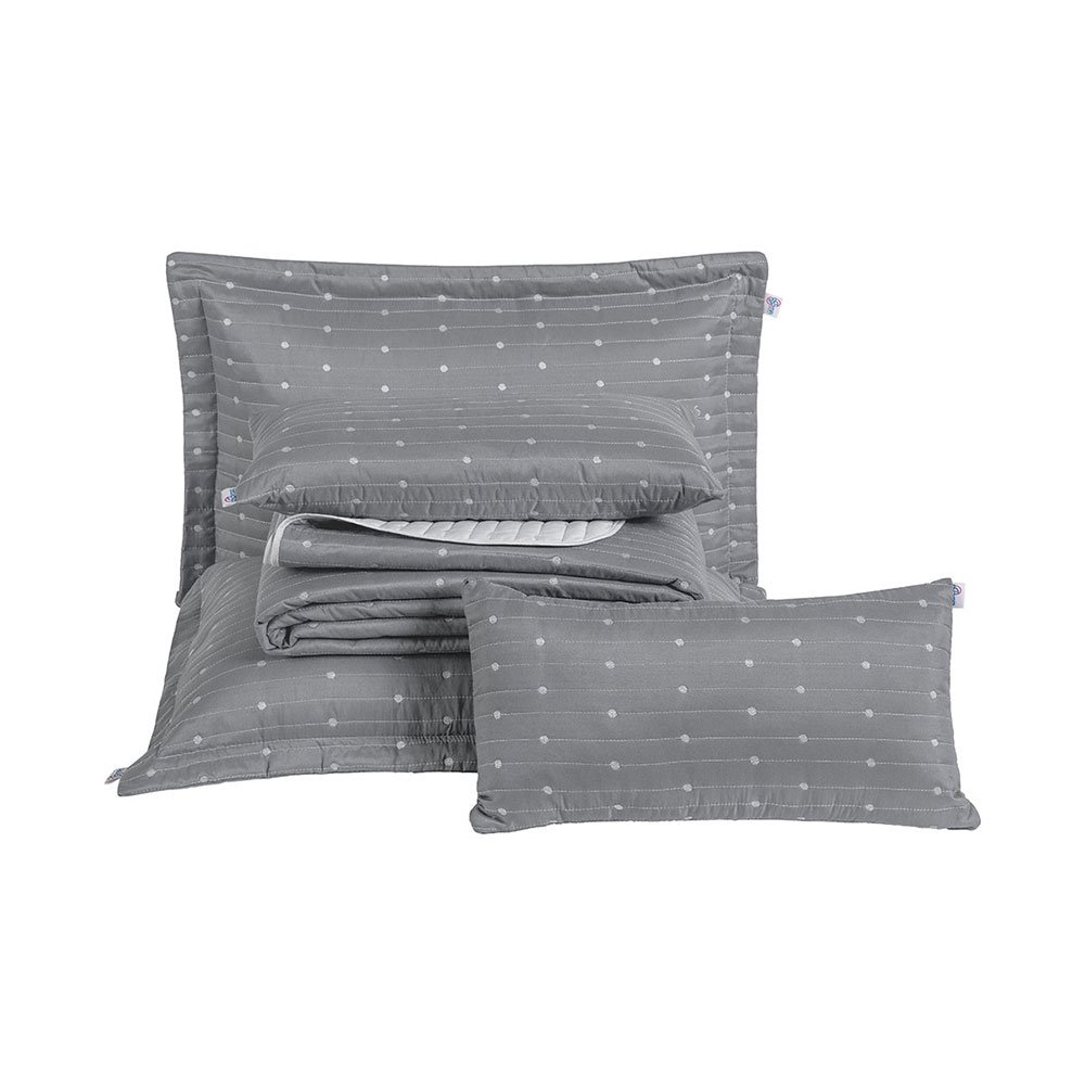 Kit Cobre Leito Casal Queen Size Bordado Urbany Hipercal 400 Fios Cinza - 6