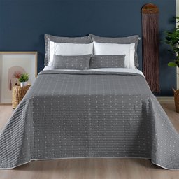 Kit Cobre Leito Casal Queen Size Bordado Urbany Hipercal 400 Fios Cinza - 2