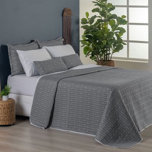 Kit Cobre Leito Casal Queen Size Bordado Urbany Hipercal 400 Fios Cinza