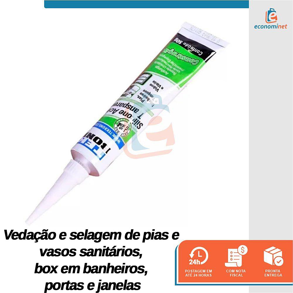 Kit com 4 Silicones Acético Incolor Tekbond 50g Adesivo Vedação e Fixação em Ambientes Internos e Ex - 2