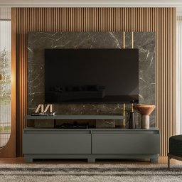 Home Theater Persa com Pés TV 75 2 Gavetas Jade Oliva Tana Decor Madetec - 1 Home Theater Persa com Pés TV 75 2 Gavetas Jade Oliva Tana Decor Madetec - 1