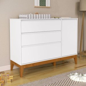 Cômoda com Porta e 3 Gavetas Nature Clean Matic Branca/ecowood