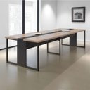 Ver imagem 1 de Mesa de Reunião Retangular Kaleb Moderno sem Gavetas 360cm Nogueira Preto Plata Móveis