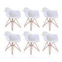Ver imagem 1 de Kit 6 Poltronas Eiffel Eames Branca com Braço Daw em Ferro Cobre