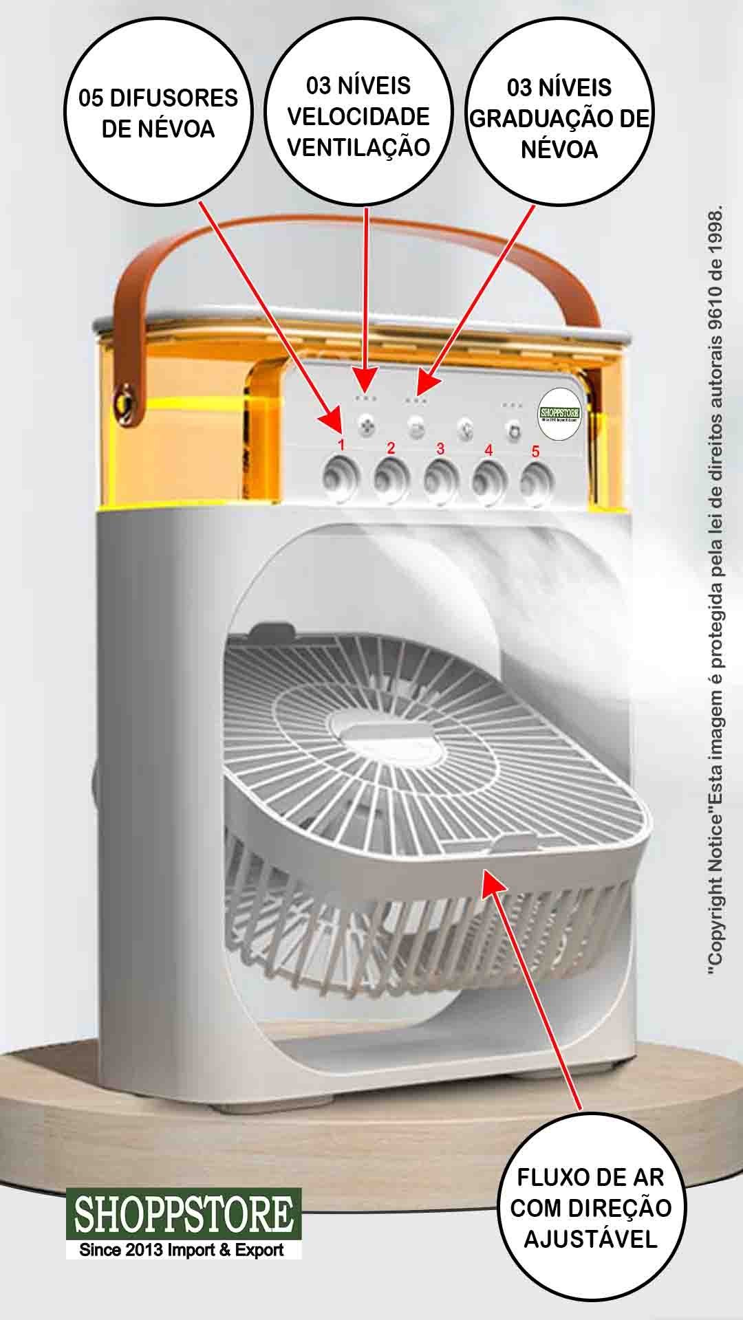 Ventilador Climatizador Pessoal com 5 Atomizadores de Névoa:Branco - 3