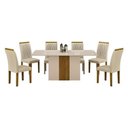 Ver imagem 1 de Mesa de Jantar Doha 160x80 Reto Off White Freijó Decor Off com 6 Cadeiras Freijó Joli Palha –