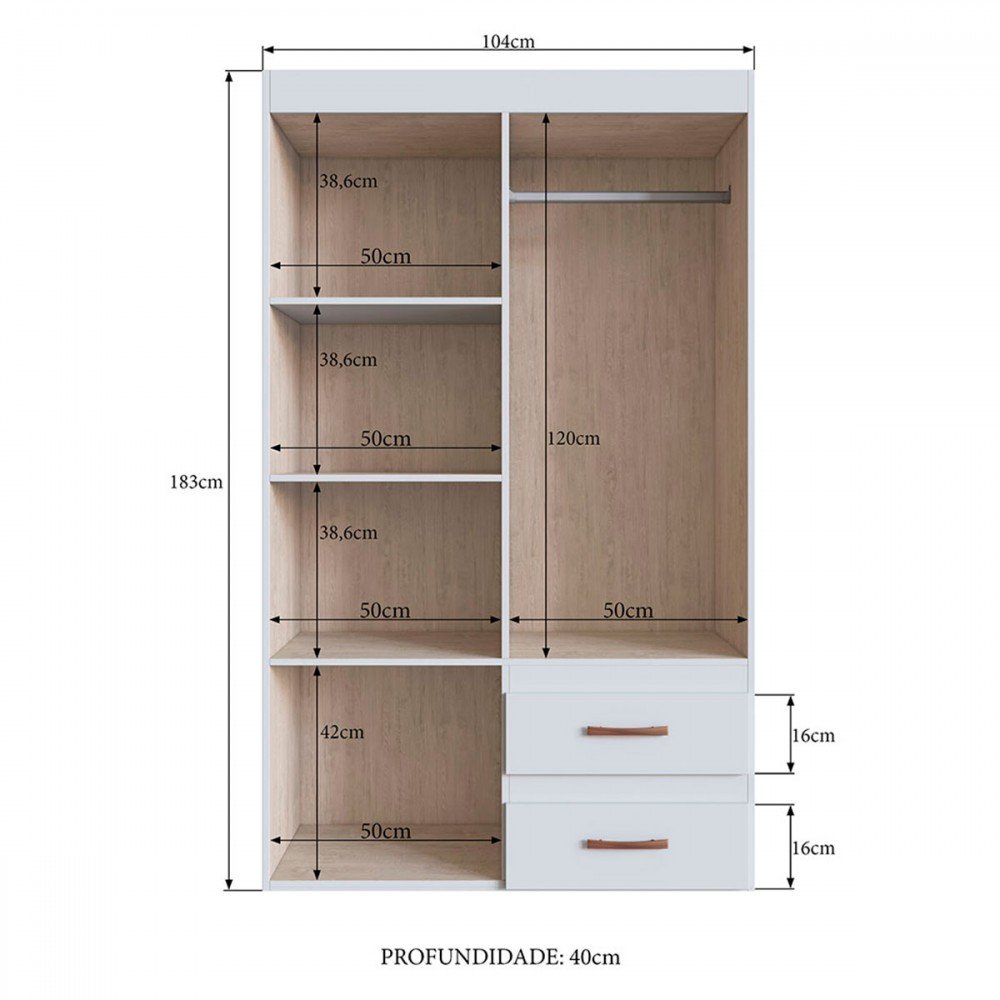 Guarda-roupa Solteiro Dallas 4 Portas 2 Gavetas Branco Doripel - 4