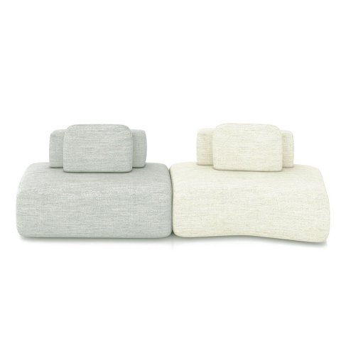 Sofá Ilha Sala de Estar Dakota 2 Módulos 316cm Encostos Almofadas Soltas Linho Cinza/OffWhite G33 - 