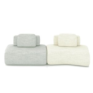 Sofá Ilha Sala de Estar Dakota 2 Módulos 316cm Encostos Almofadas Soltas Linho Cinza/OffWhite G33 -