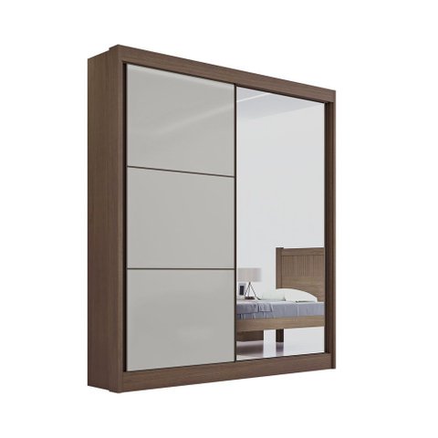 Guarda Roupa Casal Athenas 2 Portas 3 Gavetas com Espelho com Pés - D Doro Castanho/off White