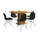 Ver imagem 6 de Mesa Jantar Londres Retangular Canela 137x90cm 6 Cadeiras Estofadas Verde Ferro Branco