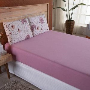 Jogo de Lençol Dallas Soft Casal 3 Peças Malha 100% Algodão - Floral Rosa