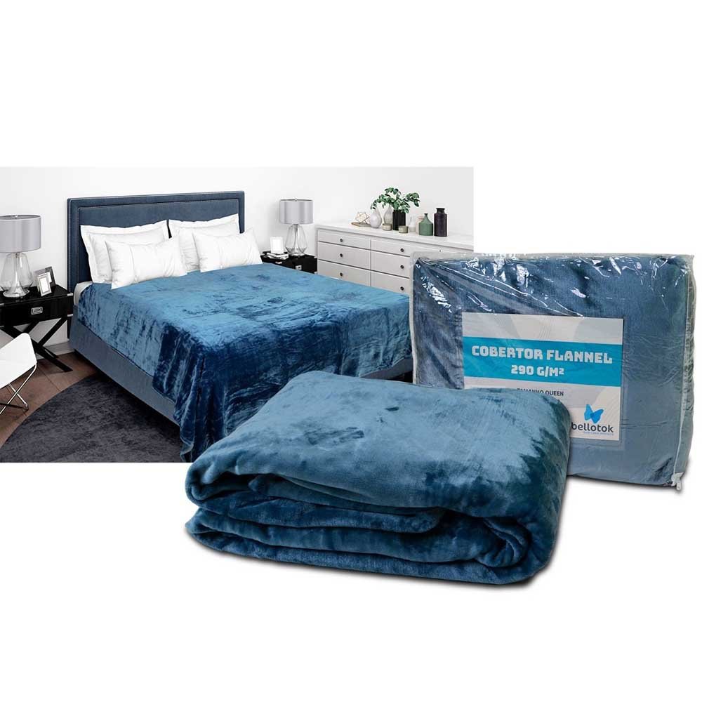 Cobertor Manta Queen Soft Liso 2,20x2,40m Bellotok Azul 290g Microfibra Aveludada