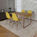 Ver imagem 1 de Mesa Industrial Base Ferro Cobre Tampo 137X90 Amêndoa 4 Cadeiras Madeira Assento Amarelo Marrom