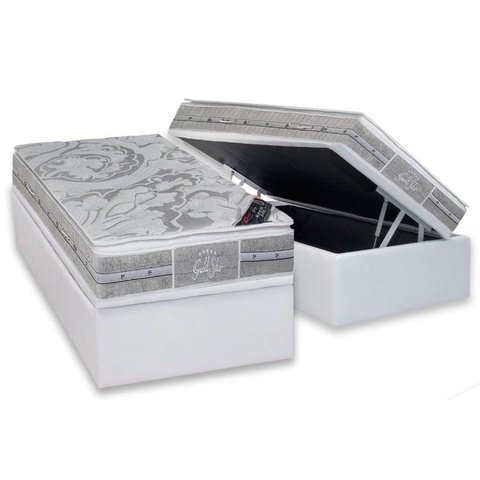 Cama Box Baú Solteiro: Colchão Molas Pocket Ensacadas Castor Super Luxo Látex SLX + Base CRC Suede G