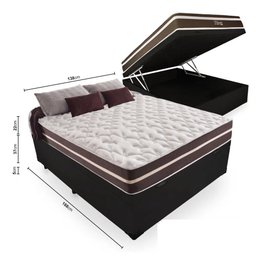 Box com Baú casal + colchão de molas superlastic casal - Anjos 138x188x64:preto - 1